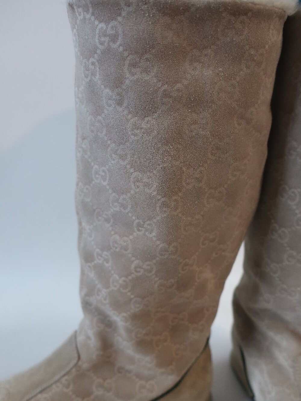 Authentic Womens Gucci Beige 163482 Guccissima Suede Shearling Boots 38 US/8 - Picture 7 of 16